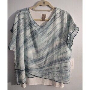 NWT Easywear by Chico's Sz 2 (L/12) Ocean Lines Double Layer Lagenlook Dolman